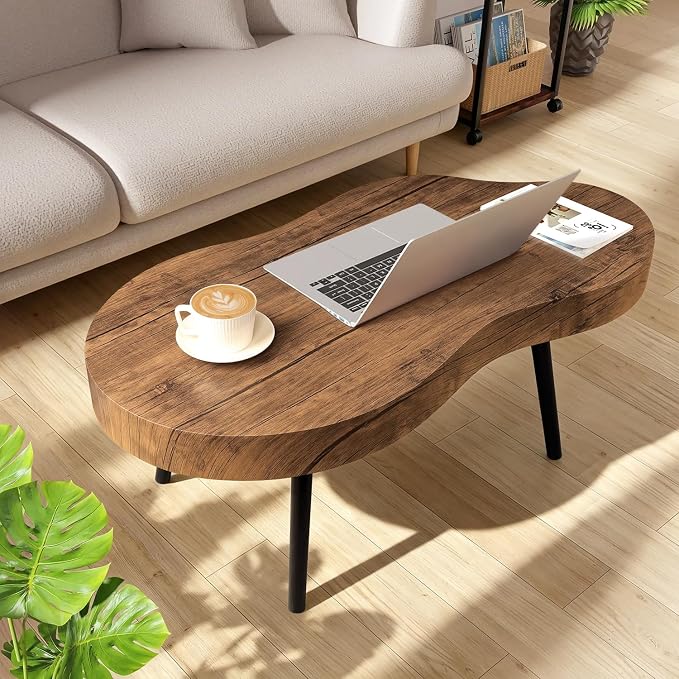 Small Living Room Coffee Tables Modern Classic Cloud-Shape Coffee Table Wooden Low Center Table for Bedroom Apartment Reception Room Easy Assembly Sturdy Light Brown