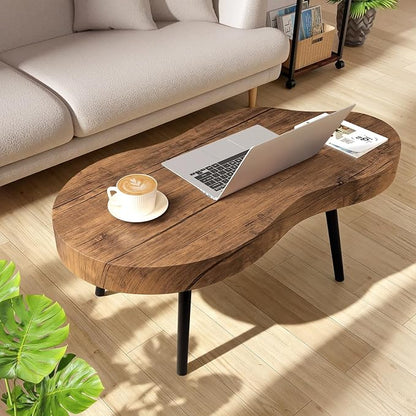 Small Living Room Coffee Tables Modern Classic Cloud-Shape Coffee Table Wooden Low Center Table for Bedroom Apartment Reception Room Easy Assembly Sturdy Light Brown