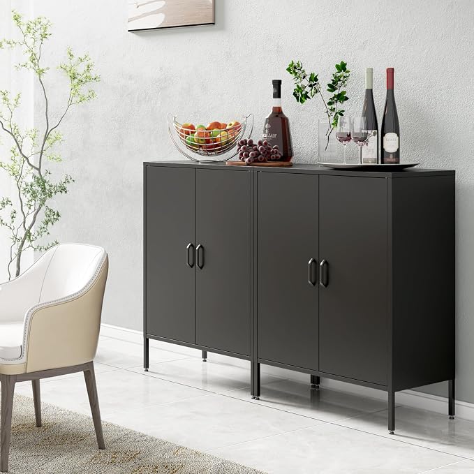 Bevivog Metal Locker Storage Cabinet, Home Office Metal Storage Cabinet Small Sideboard with 2 Doors and 2 Adjustable Shelves,40" Counter Cabinets for Office Garage Bathroom Living Room Hallway