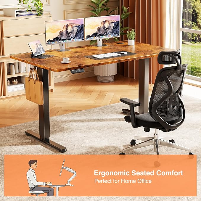 Sweetcrispy 48 Inch Electric Standing Desk, Height Adjustable Sit Stand Up Desk, Computer Workstation Home Office Gaming Rising Table with Memory Preset Splice Board,Rustic Brown