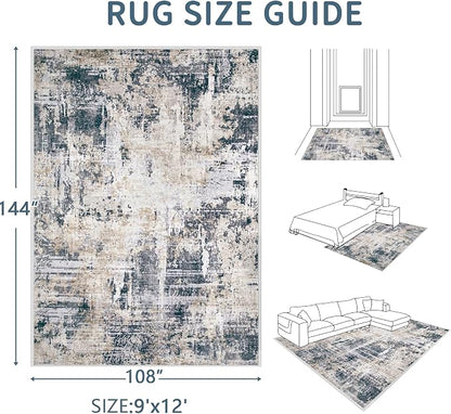 Area Rugs 9x12 Living Room: Washable Rug Modern Abstract Large Rugs Soft Non Slip Neutral Rug Stain Resistant Indoor Carpet for Bedroom Kitchen Dining Room Home Office Rugs(Black Brown,9'x12')
