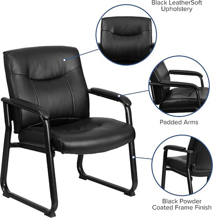 Flash Furniture Hercules Series Big & Tall LeatherSoft Executive Side Reception Chair, Padded Lobby Chair with 500-lb. Static Weight Capacity, Black
