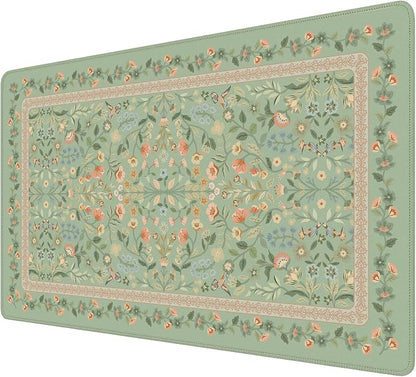 iCasso Aesthetic Flower Mouse pad for Laptop, Desk Pad Mat, Desk Matt for Desktop 13.7"x23.6", Anti-Slip Mousepad with Stitched Edges for Laptop Computer Keyboard(Light Green)