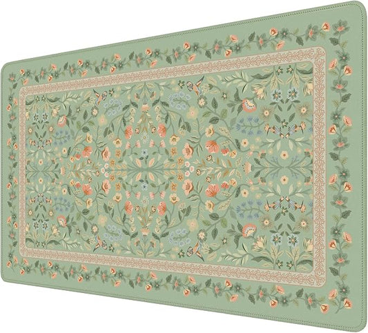 iCasso Aesthetic Flower Mouse pad for Laptop, Desk Pad Mat, Desk Matt for Desktop 13.7"x23.6", Anti-Slip Mousepad with Stitched Edges for Laptop Computer Keyboard(Light Green)
