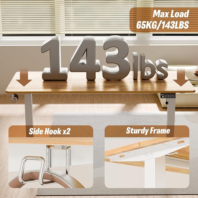 ERGOMAKER 55" Electric Standing Desk, Adjustable Height, Sit Stand Up Desk for Home Office & Computer Workstations, Memory Controller, Light Rustic Brown