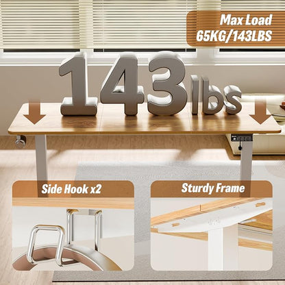 ERGOMAKER 55" Electric Standing Desk, Adjustable Height, Sit Stand Up Desk for Home Office & Computer Workstations, Memory Controller, Light Rustic Brown