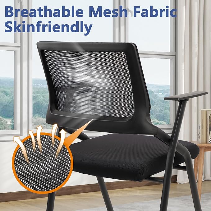 CLATINA Stackable & Foldable Office Chairs with Ergonomic Lumbar Support and Thickened Seat Cushion, Folding Mesh Fabric Reception Guest Chair for School Church Conference Waiting Room Black (1pk)