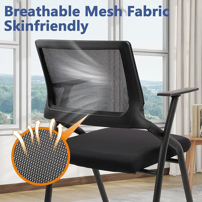 CLATINA Stackable & Foldable Office Chairs with Ergonomic Lumbar Support and Thickened Seat Cushion, Folding Mesh Fabric Reception Guest Chair for School Church Conference Waiting Room Black (1pk)