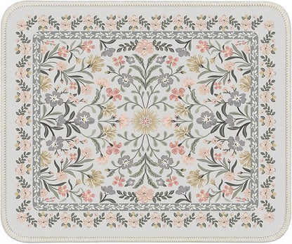 iCasso Aesthetic Small Floral Mouse Pad, Mini Portable Travel Mousepad, Anti-Slip and Comfortable Cloth Mouse Mat 7.9"x9.5" with Stitched Edges for Computer, Laptop, Office, Home(Gray Floral)