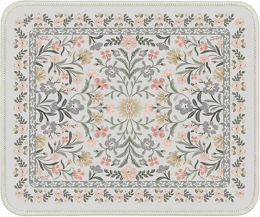 iCasso Aesthetic Small Floral Mouse Pad, Mini Portable Travel Mousepad, Anti-Slip and Comfortable Cloth Mouse Mat 7.9"x9.5" with Stitched Edges for Computer, Laptop, Office, Home(Gray Floral)