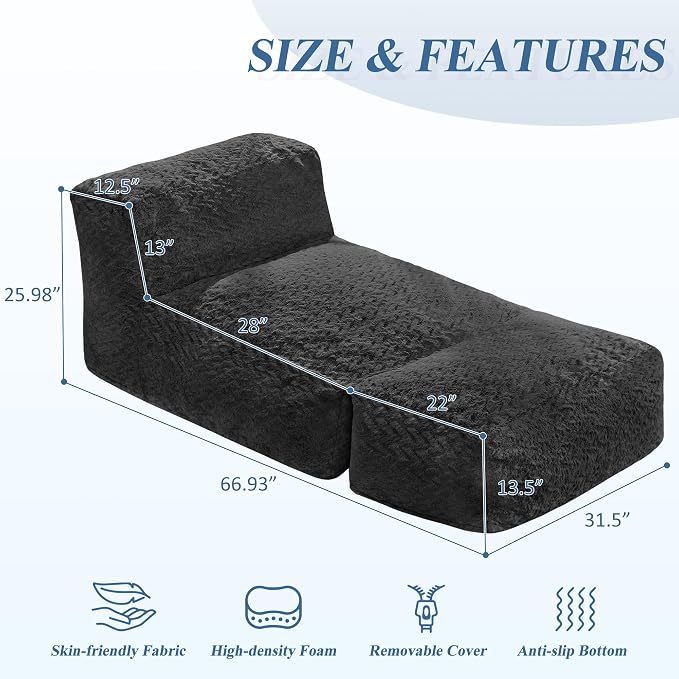 Hobestluk Giant Memory Foam Bean Bag Chairs Sofa for Adults (Black,Large) | Soft Fabric,Ergonomic Back Support,Lightweight,Easy Clean,No Assembly,Wear-resisting,For Livingroom Guest room
