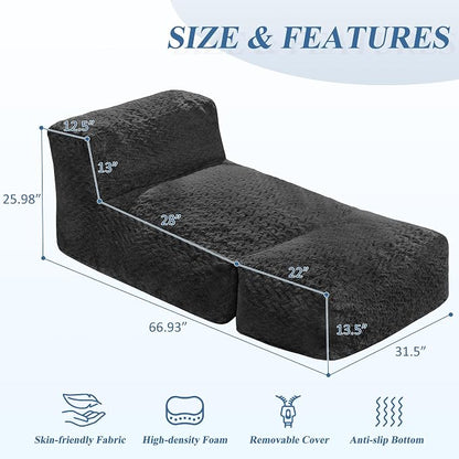 Hobestluk Giant Memory Foam Bean Bag Chairs Sofa for Adults (Black,Large) | Soft Fabric,Ergonomic Back Support,Lightweight,Easy Clean,No Assembly,Wear-resisting,For Livingroom Guest room
