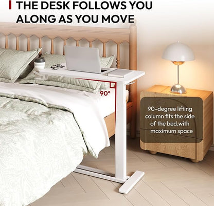 SANODESK Mobile Standing Desk with Hidden Wheels,Pneumatic Laptop Desk Rolling Computer Cart Movable Height Adjustable Small Sit Stand Desk for Home Office(31.5" W x 15.7" D,White)