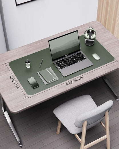 YSAGi Double-Sided Desk Pad, 35.4"x17"Leather Desk Mat, Eco Cork Desk Pad Protector,Large Mouse Pad,Waterproof Desk Blotter for Office/Home(Jungle Green)