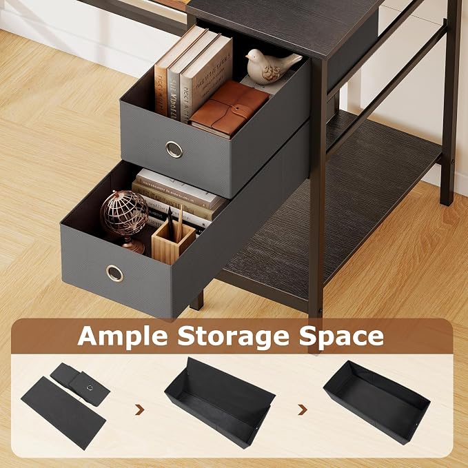 Giantex 48" Computer Desk with 2 Fabric Drawers, Industrial Home Office Desk with Open Storage Shelf, 2-Toned Finish & Metal Frame, Gaming Study Writing Table for Small Space, Bedroom, Rustic Brown