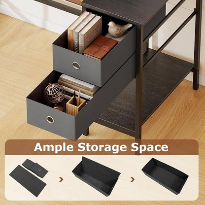 Giantex 48" Computer Desk with 2 Fabric Drawers, Industrial Home Office Desk with Open Storage Shelf, 2-Toned Finish & Metal Frame, Gaming Study Writing Table for Small Space, Bedroom, Rustic Brown