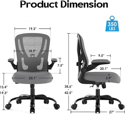 Office Chair Ergonomic Desk Chair - Mesh Computer Chair Breathable Task Chair with Wheels Adjustable Lumbar Support Home Desk Office Chairs with Flip up Armrest Gray 4 Pack
