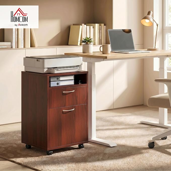 HOMCOM Mobile Storage Cabinet Organizer with Drawer and Cabinet, Printer Stand with Castors, Brown