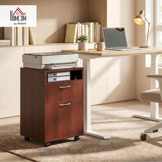 HOMCOM Mobile Storage Cabinet Organizer with Drawer and Cabinet, Printer Stand with Castors, Brown