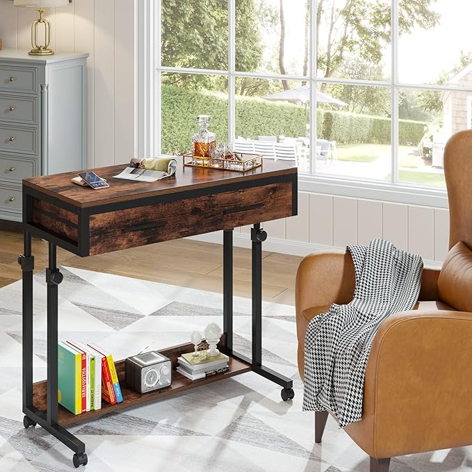 Laptop Desk with Wheels,Mobile Portable Desks with Drawers,Couch Sofa Bed Side Table Desk,Small Standing Desk for Home Office