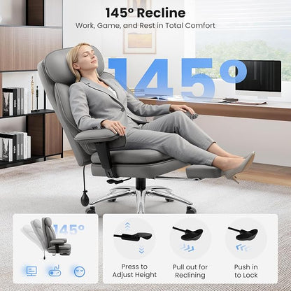 BestGlory Big and Tall Office Chair with Lumbar Support, Executive Leather Computer Desk Chair, Heavy Duty Comfortable Gaming Chair with Double Layer Cushion & Footrest for Home Office Gaming