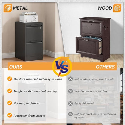 Bestoo File Cabinet, 2 Drawer Filing Cabinet with Lock, Vertical Filing Storage Cabinet for Home Office, Metal File Cabinets, Office Storage Cabinet for Letter, Legal, A4, File Folders