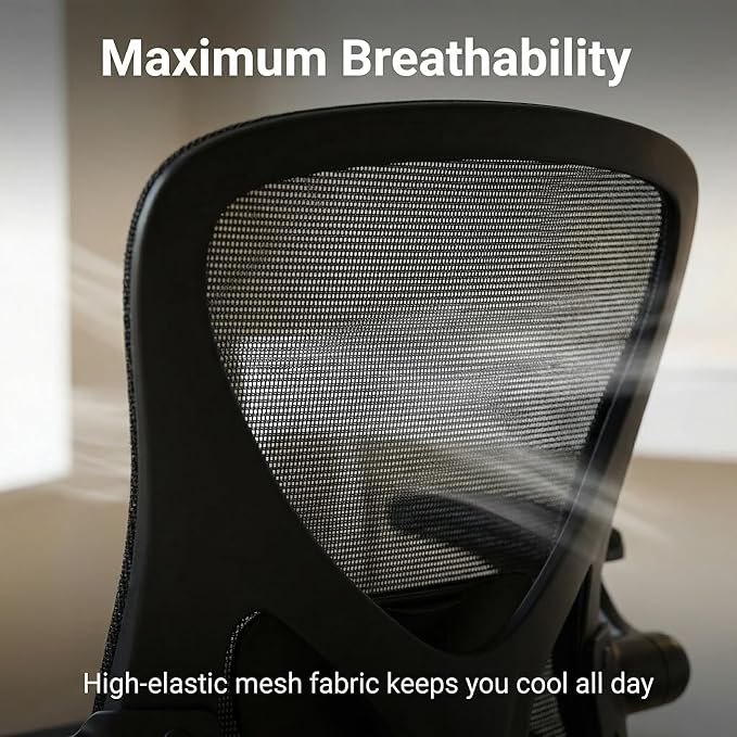 Ergonomic Office Chair with Adjustable Lumbar Support & Flip-Up Armrests - High Back Computer Desk Chair with Thickened Seat Cushion, Rolling Wheels for Home/Office Study Work (01Blcak)