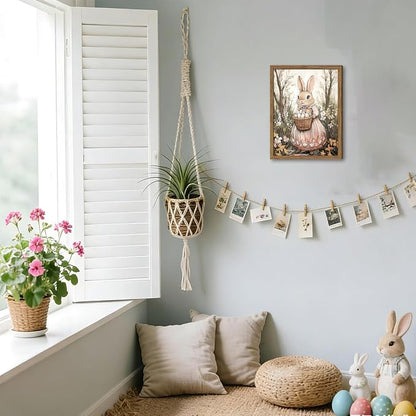 Framed Easter Bunny Canvas Wall Art, Rabbit & Egg Basket Poster Prints, Farmhouse Style Holiday Wall Decor, Vintage Rustic Home Artwork for Kids Room Bedroom Living Room 12x16 inch