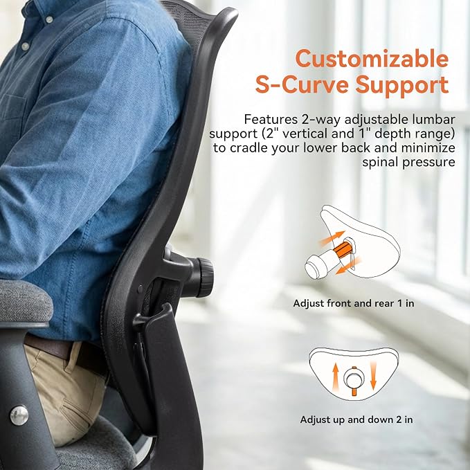 Office Chair 500lbs Big and Tall Ergonomic Mesh Desk Chair Heavy Duty with 24" Extra Wide Seat Adjustable Lumbar Support & Flip-Up Arms for Large Body Types (Dark Gray)