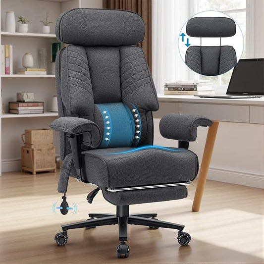 HOFFREE 500lbs Big and Tall Office Chair for Heavy People Executive Office Chair with Wide Seat High Back Computer Desk Chair with Adjustable Lumbar Support Grey Fabric