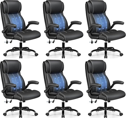 BESTFAIR Ergonomic Office Chair - Desk Computer Chair, Leather High Back Executive Chairs with Adjustable Lumbar Support & Flip Up Arms, Black 6 Pack