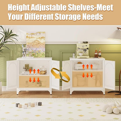 Metal Storage Cabinet with 2 Doors, 33" H White Sideboard Cabinet, Small Kitchen Pantry with Adjustable Shelf, Coffee Bar Cabinets, Storage Cabinets for Kitchen, Bedroom, Living Room, Office