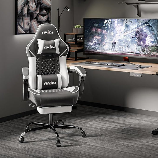 Ergonomic Video Gamer Chairs Gaming Computer Chair Gamer Chairs for Adults Massage Lumbar Support Swivel Height Adjustable Headrest Backrest