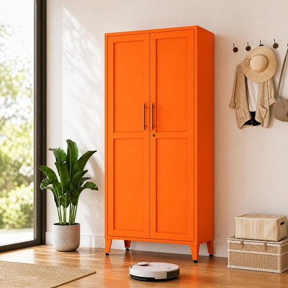 Metal Storage Cabinet with Lock,Orange Steel Tool Cabinet with 3 Adjustable Shelves,61 Tall Freestanding Heavy Duty Garage Locker for Home Office Kitchen 61" H X 27.6" W X 13.8" D