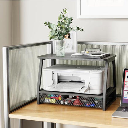 2-Tier Printer Stand with Storage, Desktop Organizer for Printer Paper, Desk Shelf for Office and Home Printers‌ Tables, Black