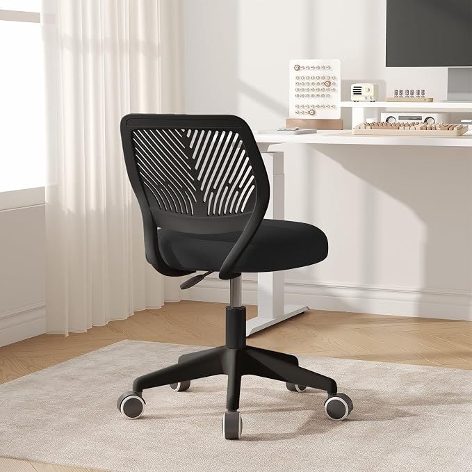 Armless Desk Chair Swivel Office Rolling Chair with Soft Padded Cushion, Height Adjustable Small Task Chair, Ergonomic Study Computer Chair for Kids Girls Boys Teens (Black, 4PCS)