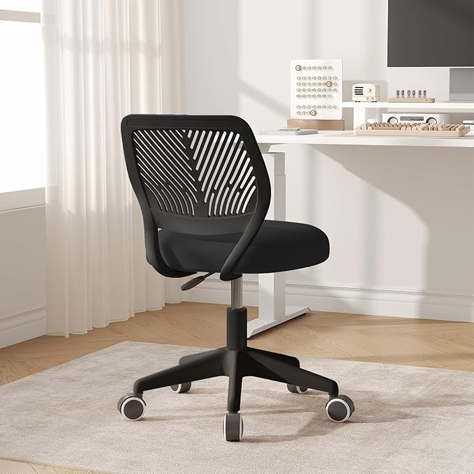 JPBSTO Armless Desk Chair, Height Adjustable Swivel Office Rolling Task Chairs with Soft Mesh Padded Cushion, Ergonomic Small Study Computer Chair for Girls Boys Teens (Black, 2PCS)