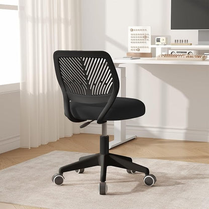 Small Desk Chair Armless Task Chair with Soft Padded Cushion Height Adjustable Swivel Rolling Comfortable Study Computer Chair for Kids Girls Boys Teens