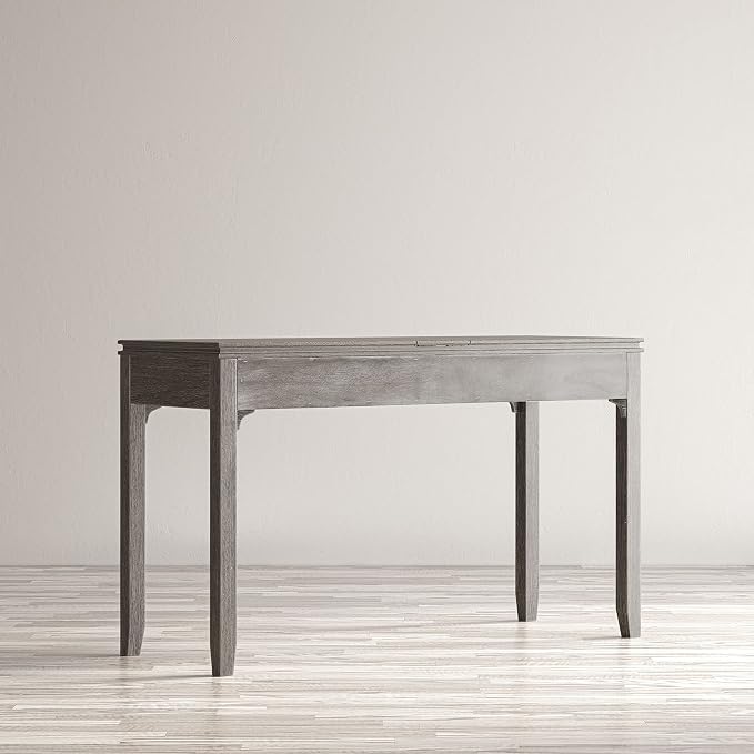Jofran Mid-Century Modern Acacia Wood Writing Desk with 3 Drawers and USB Charging Port, 48 Inch Computer Desk for Home Office Work, Platinum