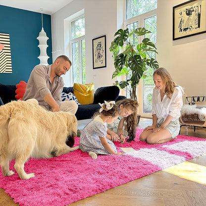 OLANLY 6x9 Machine Washable Large Area Rugs for Living Room, Bedroom, Soft Fluffy Shaggy Bedside Rug, Indoor Floor Carpet for Kids Girls and Boys, Dorms, Nursery, Home Decor Aesthetic, Hot Pink