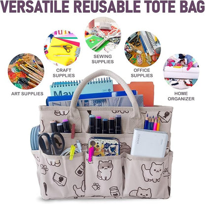 Cupohus Craft Organizer Tote Bag – Art Organizer, Craft Caddy with Multiple Pockets, Large Capacity Supply Storage Bag for Sewing, Knitting, Painting, and Travel (Pet Prints)