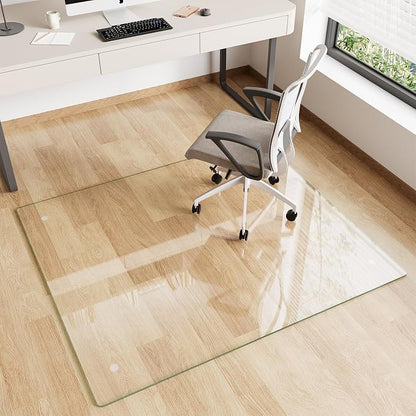 Glass Chair Mat 42" x 48" Heavy Duty Tempered Glass Office Chair Mat, Glass Floor Mat with Polished Edge and Round Corner for Smooth Glide, Office Chair Mat for Carpet, Hardwood Floor