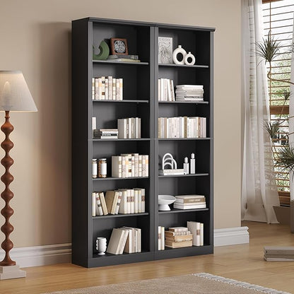 Thacuok Black Bookshelf, 75" Tall Bookcase, 6 Tier Adjustable Storage Shelves, Book Shelf with Anti-Tipping Device, Floor Standing Modern Display Rack for Living Room, Bedroom, Office
