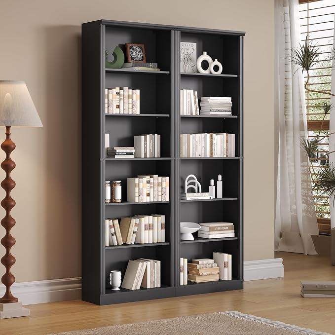 Thacuok 75" Tall Bookshelf Set of 2, 6 Tier Bookshelf with Adjustable Shelves, Bookcase with Anti-Tipping Device, Floor Standing Modern Display Rack,Book Shelf for Living Room, Bedroom, Office, Black