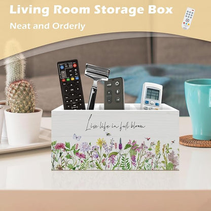 Rustic Spring Floral Pen Holder Organizer, Spring Desk Decor, Live Life in Full Bloom Wildflower Motivational Wooden Pen Pencil Holders for Home Office Desk Accessories