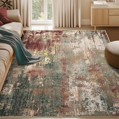 RELEANY Washable Area Rugs 5'x7' Non-Slip Modern Abstract Soft for Living Room Entryway Bedroom Kitchen, Print Pattern, Brown Rust Red Green Blue Multi