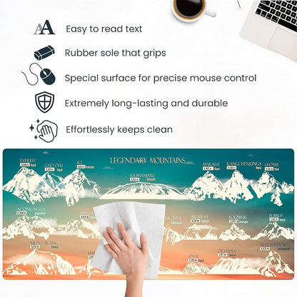 Mountain Desk Mat - XL Mouse Pad with Legendary Mountains Design - Extended Large Desk Mat for Keyboard and Mouse - Non-Slip Nature-Themed Workstation Pad