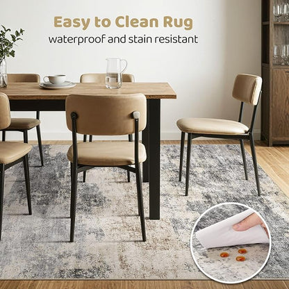 7x9 Area Rugs Living Room: Washable Large Abstract Modern Soft Rug Stain Resistant Indoor Floor Non Slip Accent Carpet for Bedroom Nursery Playroom Dining Room Office Dorm Home House- Grey Brown