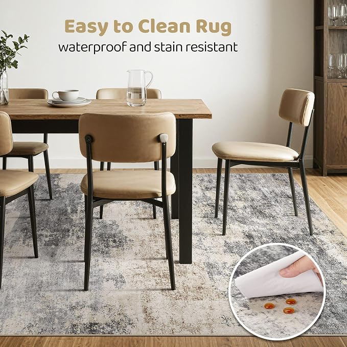 7x10 Area Rugs Living Room: Washable Large Abstract Modern Soft Rug Stain Resistant Indoor Floor Non Slip Accent Carpet for Bedroom Nursery Playroom Dining Room Office Dorm Home House- Grey Brown