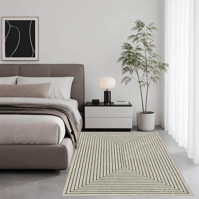 Latte&Fog 4x6 Rug for Living Room, Modern Abstract Beige Washable Area Rug, Boho Non Slip Low Pile Throw Carpet for Indoor Bedroom, Dining Room, Office, Dorm, Classroom, Farmhouse and Kids Room